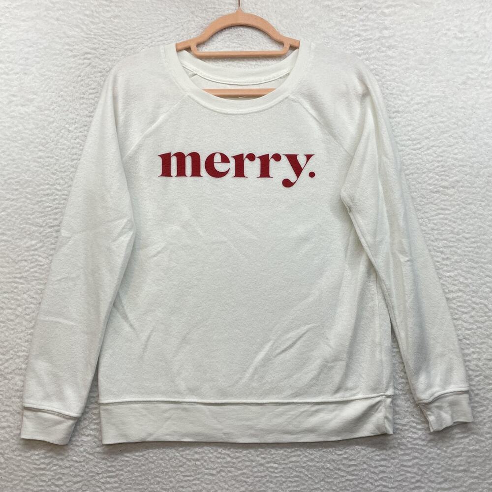 Grayson Threads Sweatshirt Womens Medium White Merry Graphic Holiday Sleepwear